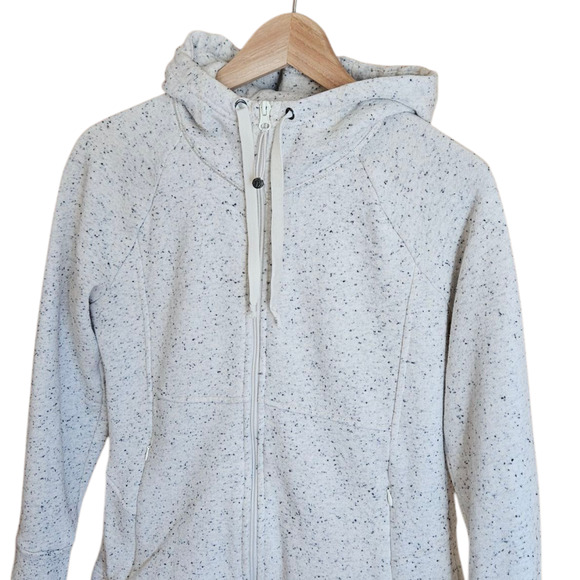 Talbots Hooded Fleece Jacket Sweatshirt Zippered Pockets Heathered Cream Medium - Picture 2 of 7